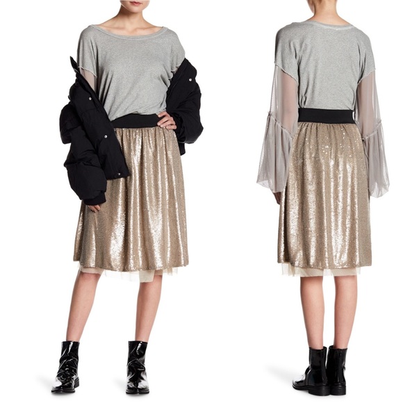 Free People Dresses & Skirts - NWT Free People Taupe Elastic Waist Sequin Skirt S